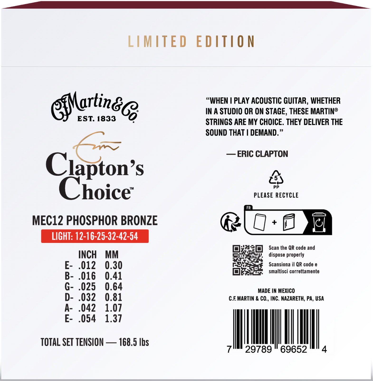 Martin MEC12 Eric Clapton Signature Light - 92/8 Phosphor Bronze