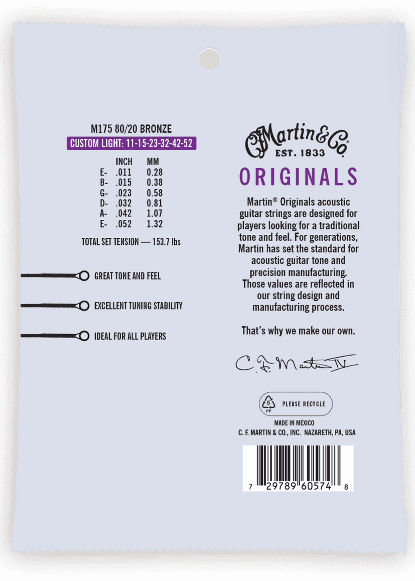 C.F MARTIN & CO Martin M175 Originals Custom Light - 80/20 Bronze