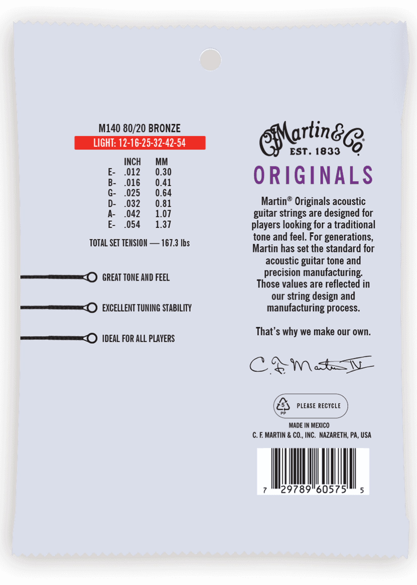 C.F MARTIN & CO Martin M140 Originals Light - 80/20 Bronze