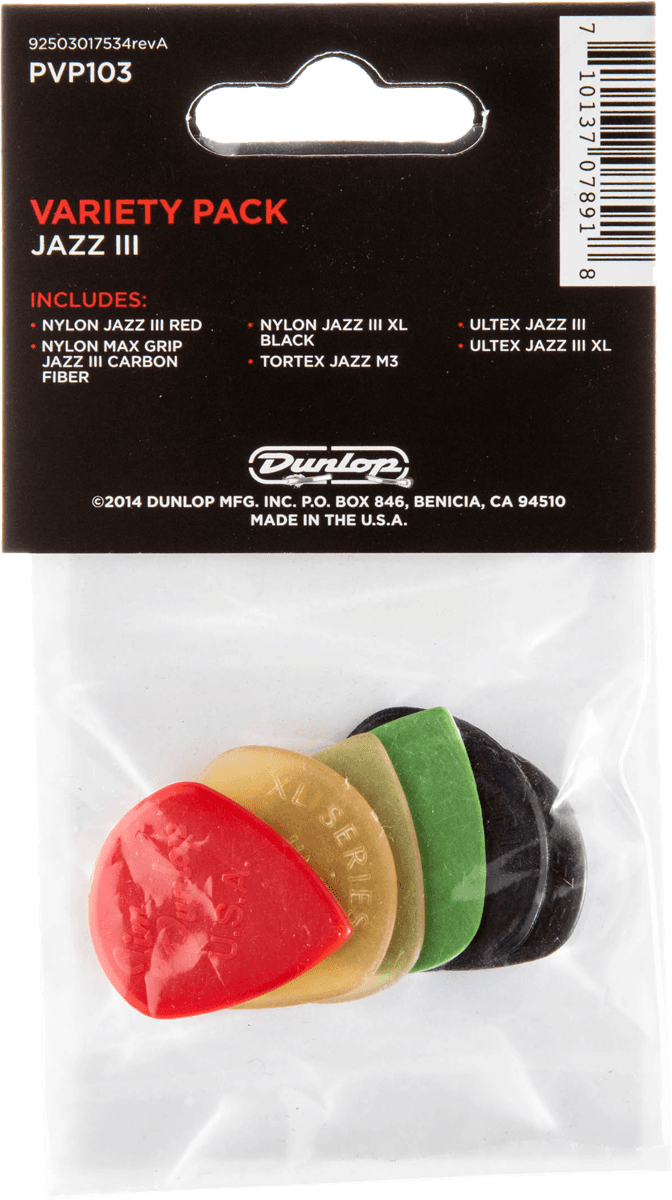 Dunlop PVP101 Jazz III Variety Pack Plectrum (6 stuks)