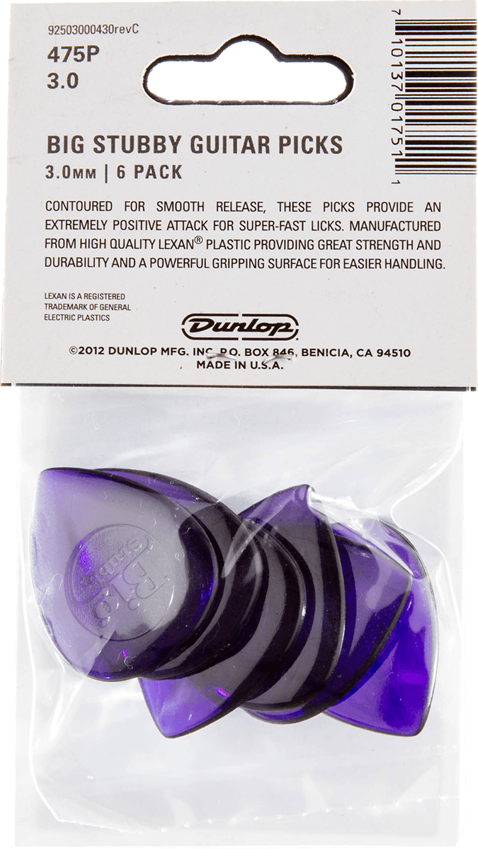 Dunlop 475P300 Big Stubby Player's Pack Plectrum 3.00 mm (6 stuks)