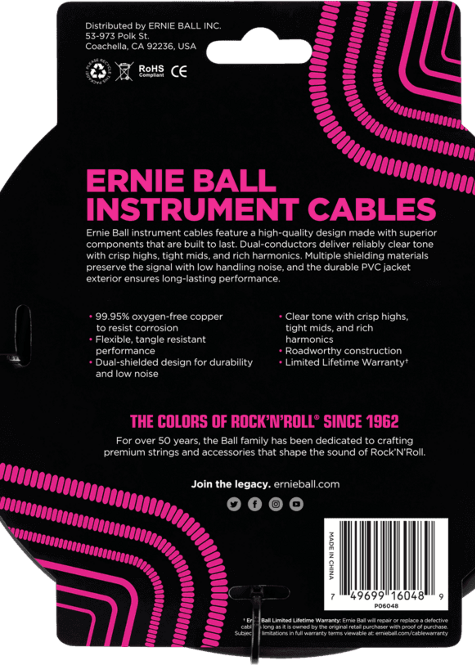 Ernie Ball Ernie Ball Instrumentenkabel 3 Meter Zwart (Recht/Recht) (EB6048)