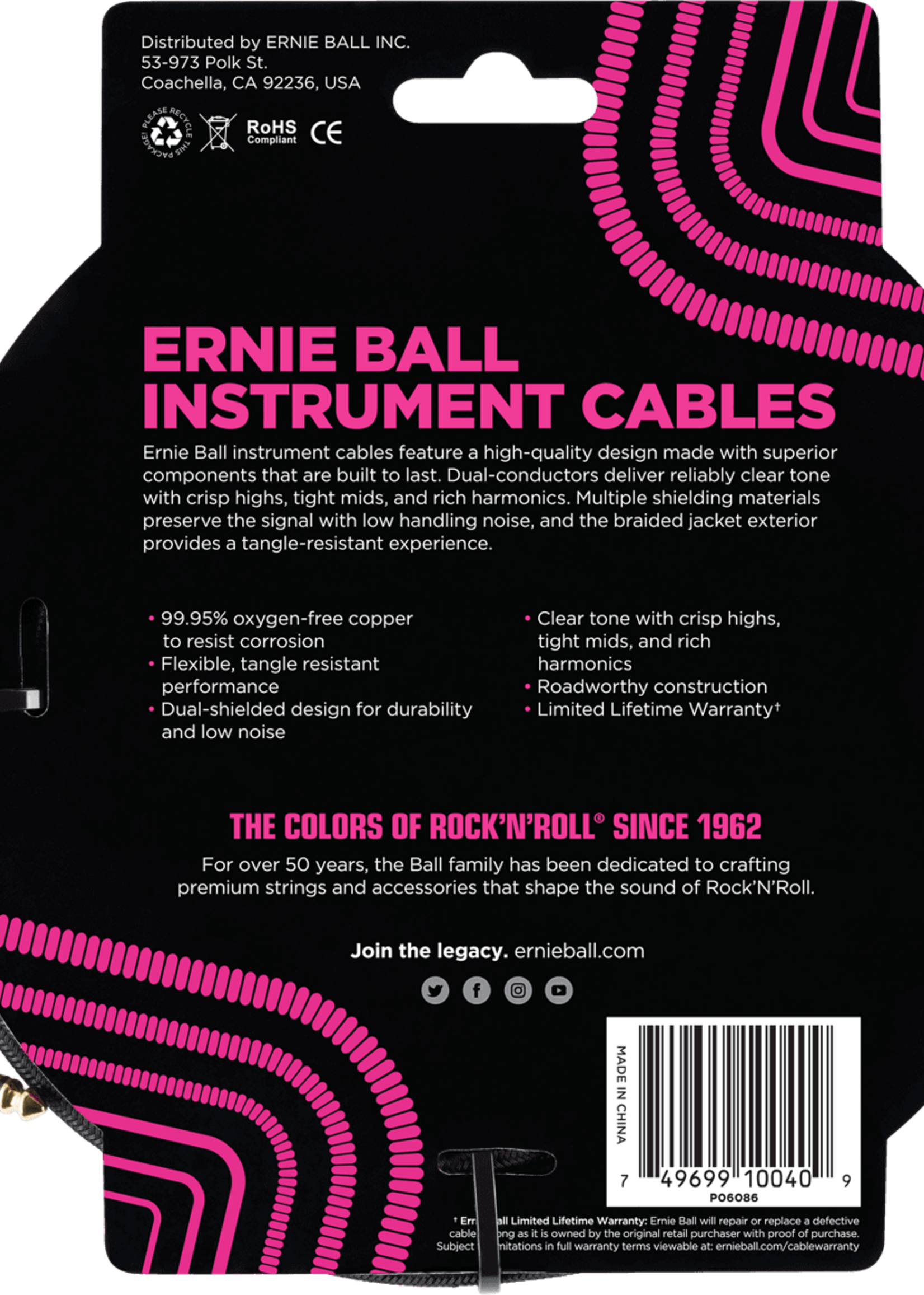 Ernie Ball Ernie Ball Instrumentenkabel 5,5 Meter Zwart - Recht/Haaks (EB6086)