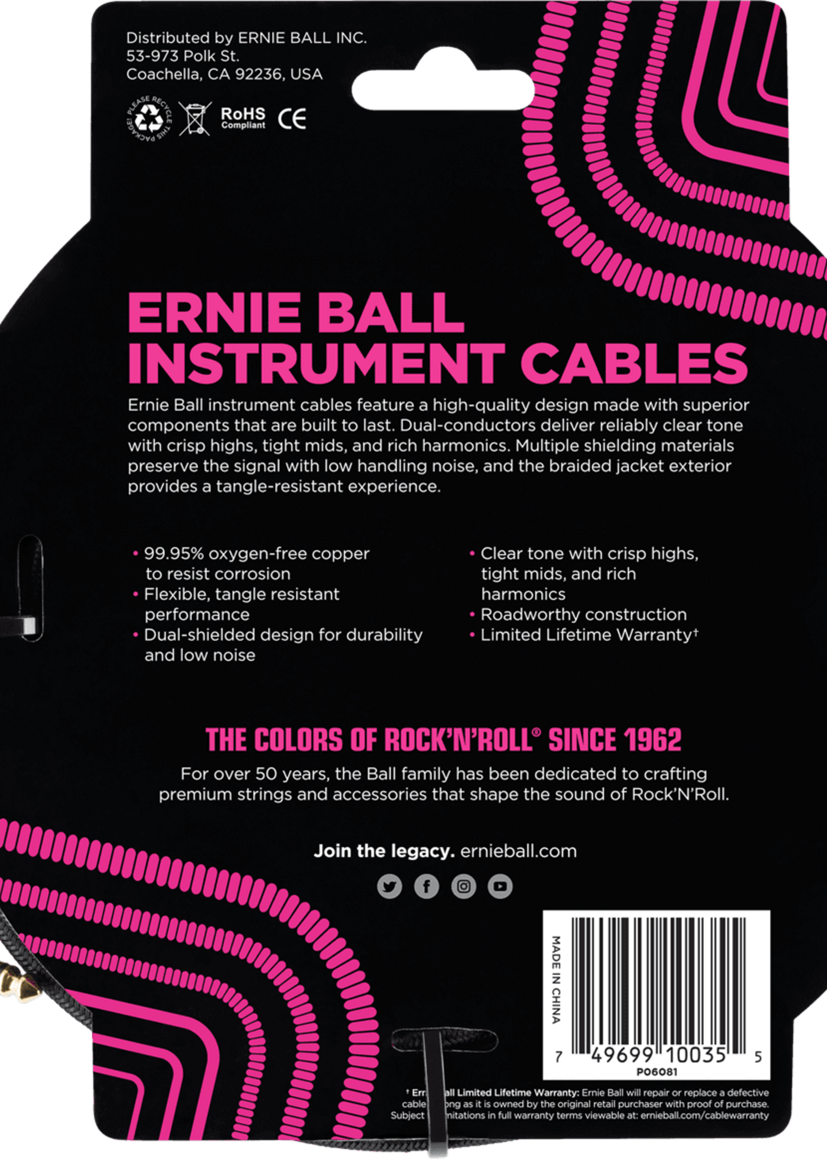 Ernie Ball Ernie Ball Gitaarkabel 3 m Zwart Recht/Haaks
