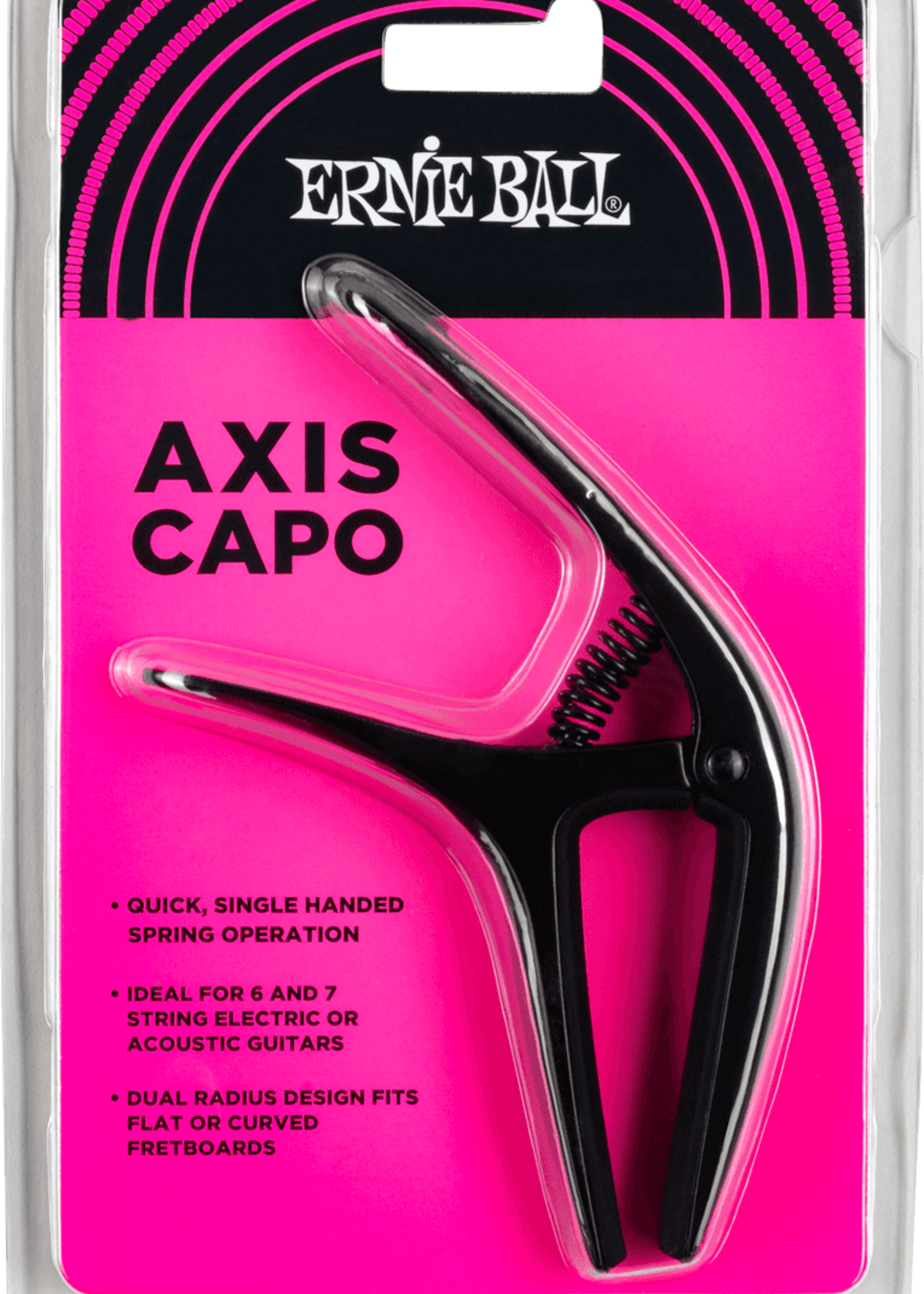 Ernie Ball Ernie Ball Axis Capo Zwart, dual-radius ontwerp, geschikt voor elektrische en akoestische gitaar (EB 9600)