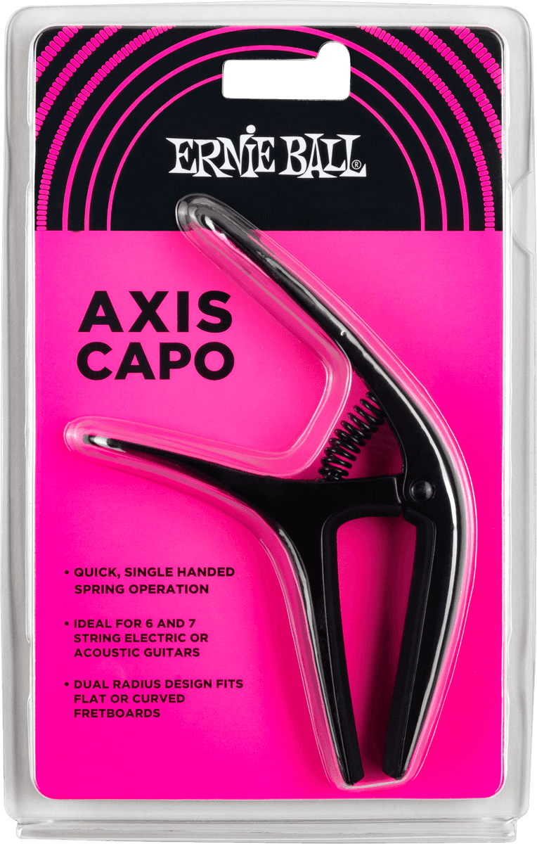 Ernie Ball Axis Capo Zwart, dual-radius ontwerp, geschikt voor elektrische en akoestische gitaar (EB 9600)