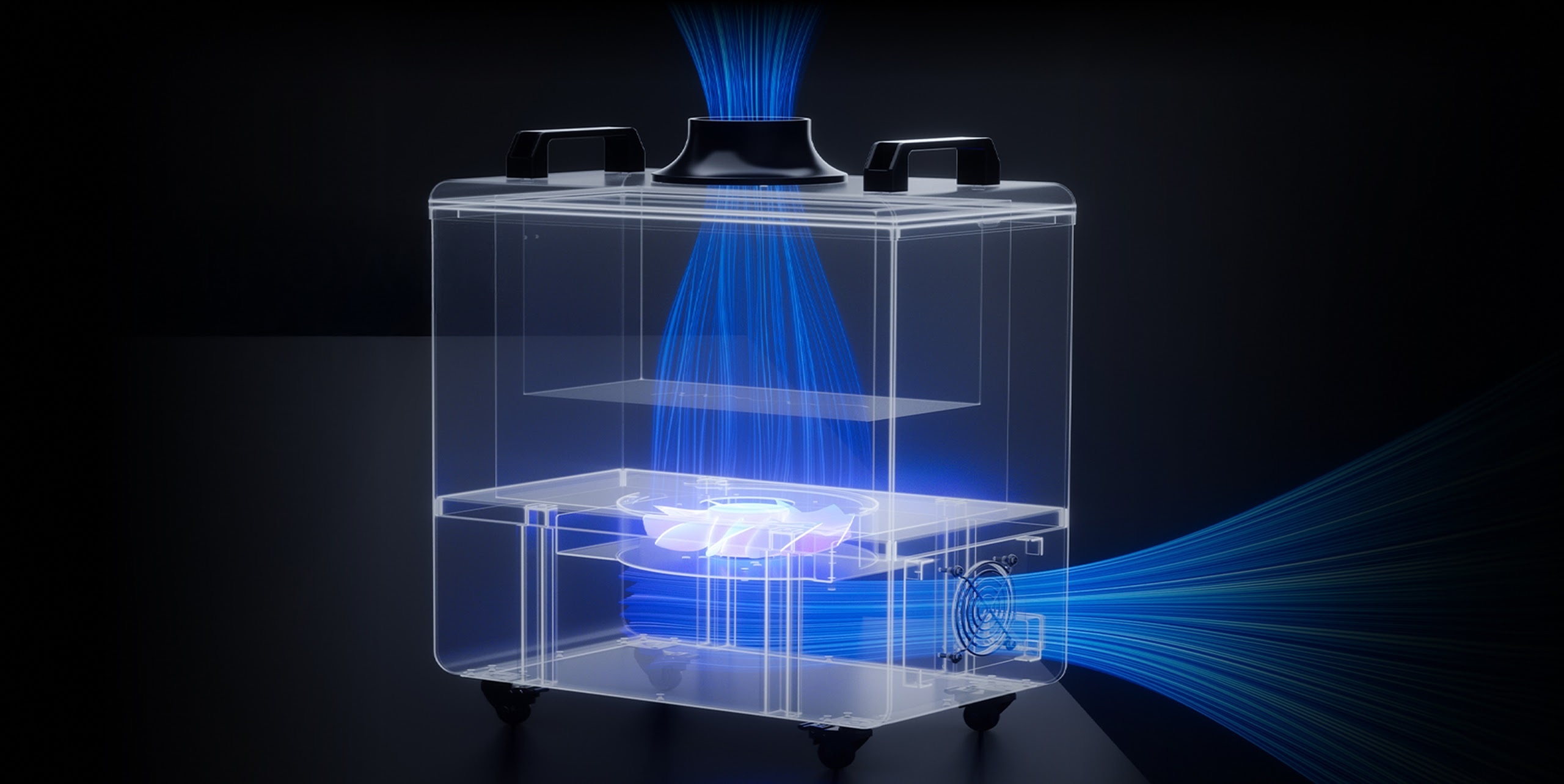 See through AtomStack D4 showing the inside air flow through the air filter.