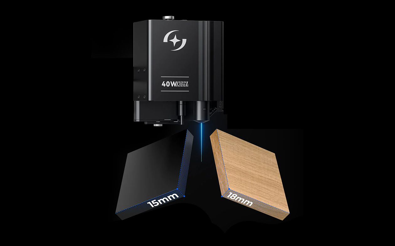 AtomStack Kraft diode module cutting 18 mm paulownia wood and 15 mm dark acrylic