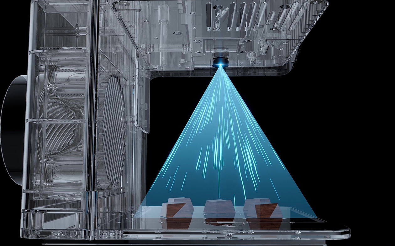 3D render of the HD camera scanning keyboard keys.