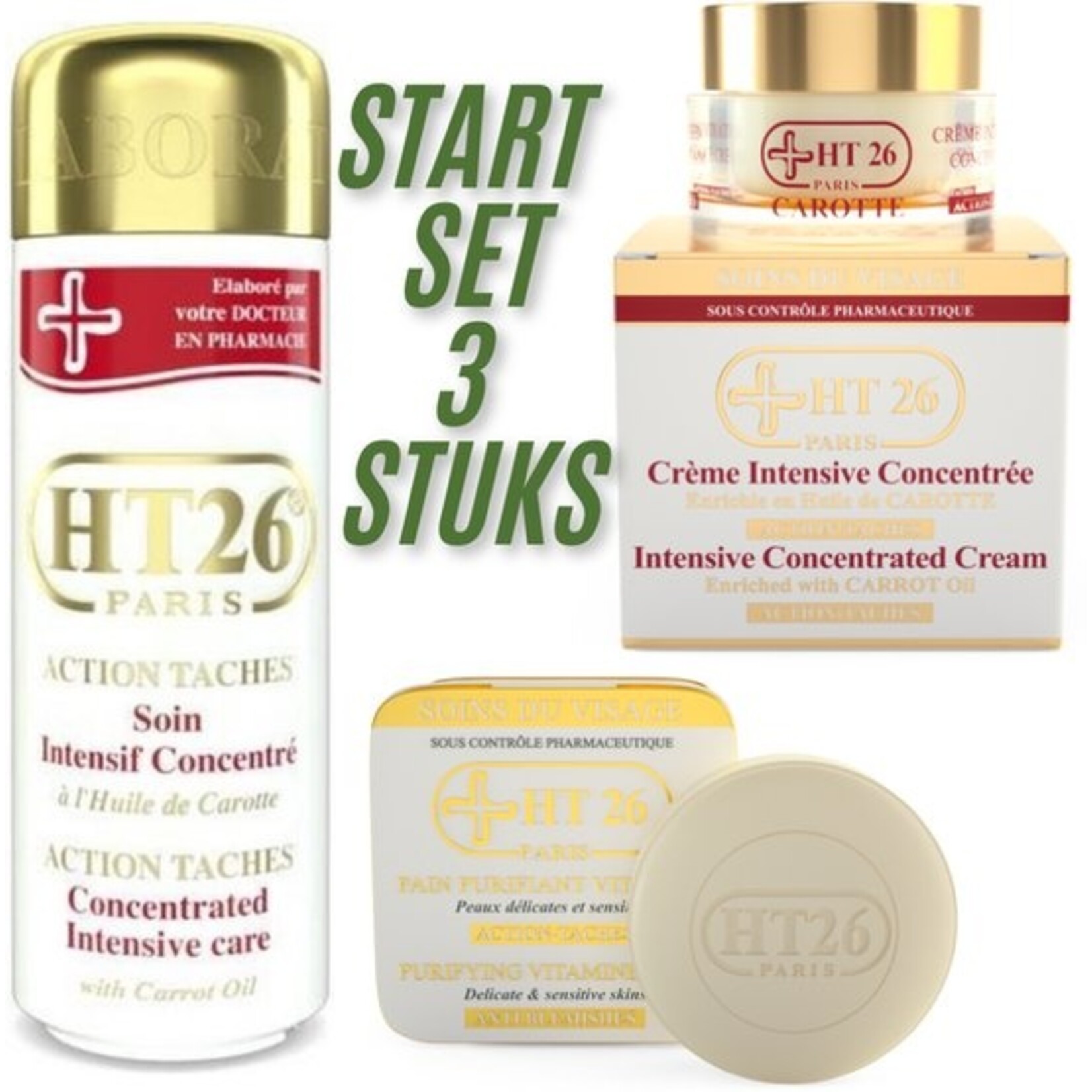 HT26 Paris Anti-Pigment 3 Product Set Pain Purifiant Soap & Gold Lotion