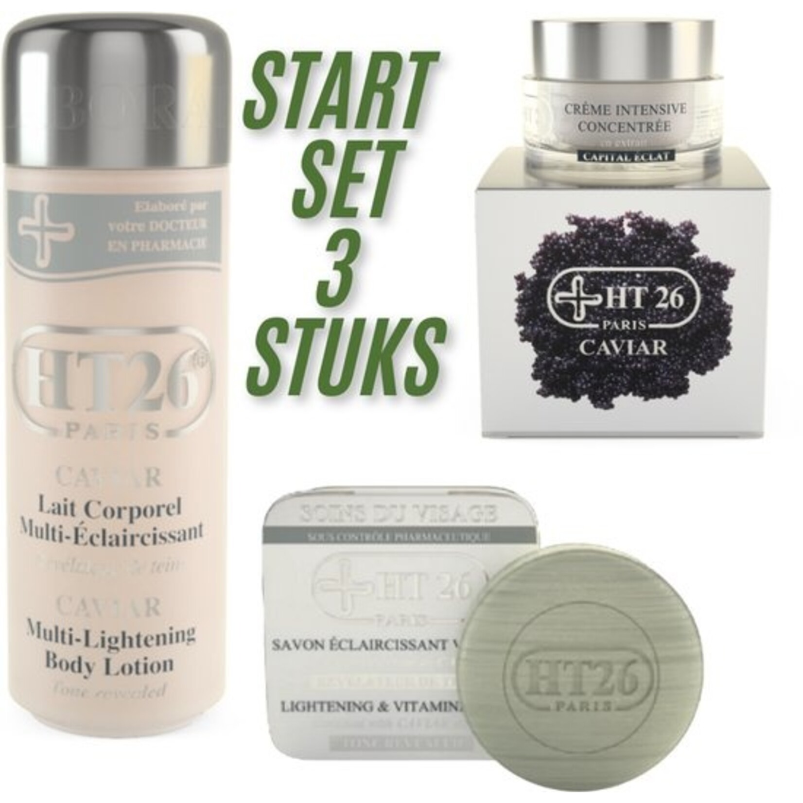 HT26 Paris Caviar Lightening Set  Bodylotion 500ml + Zeep 150g + Creme