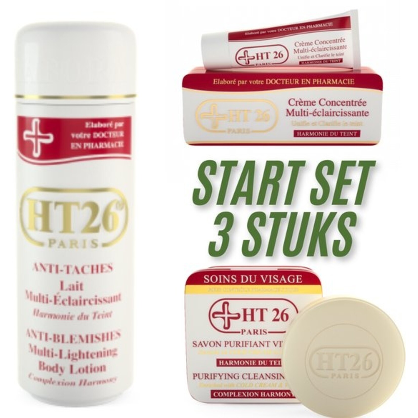HT26 Paris Brightening Facial Care Set – 3-Piece – Cream, Purifying Soap & Exfoliating Mask – Against Dark Spots & Hyperpigmentation – For Dark & ​​Combination Skin