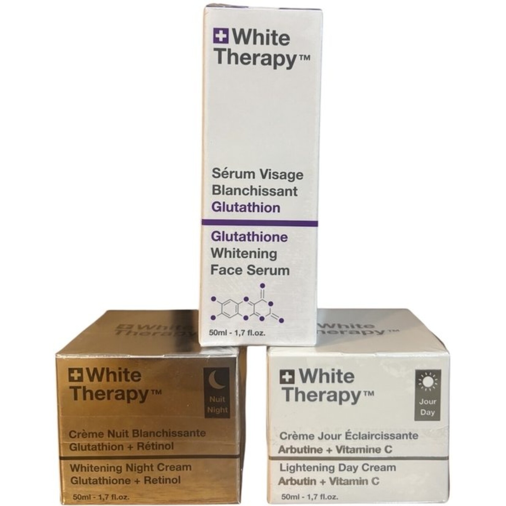 WHITE THERAPY  GLUTATHION Promo Pack – Dagcrème, Nachtcrème & Glutathione Whitening Face Serum