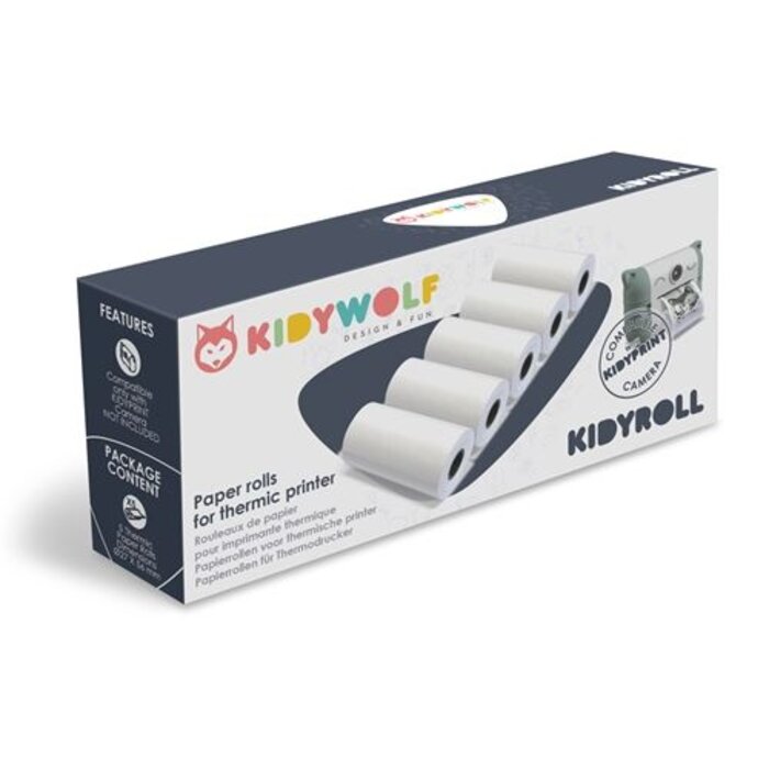 Kidywolf Kidyroll | 5 thermische standaard papierrollen voor Kidyprint