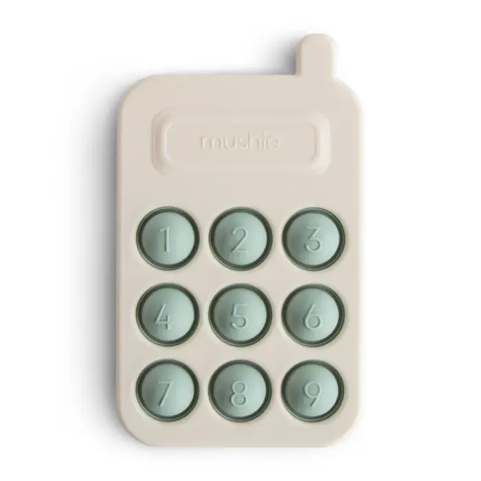 Mushie Press toy CELLPHONE- Cambridge blue