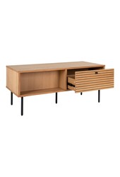 Kyoto Coffee Table - Stolik kawowy, fornir dębowy, czarne metalowe nogi, 2 szuflady, 50x100x45 cm