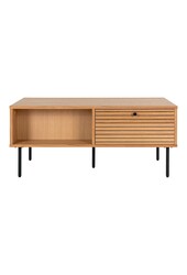 Kyoto Coffee Table - Stolik kawowy, fornir dębowy, czarne metalowe nogi, 2 szuflady, 50x100x45 cm