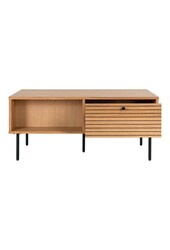 Kyoto Coffee Table - Stolik kawowy, fornir dębowy, czarne metalowe nogi, 2 szuflady, 50x100x45 cm