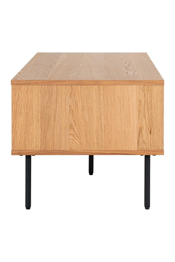 Kyoto Coffee Table - Stolik kawowy, fornir dębowy, czarne metalowe nogi, 2 szuflady, 50x100x45 cm