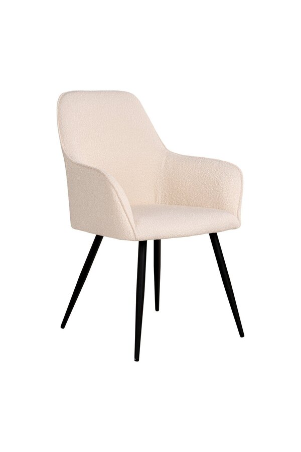 Harbo Dining Chair - Krzesło do jadalni z tkaniny bouclé, białe z czarnymi nogami, HN1232
