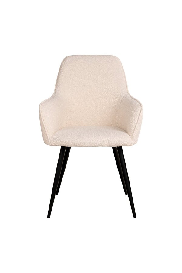 Harbo Dining Chair - Krzesło do jadalni z tkaniny bouclé, białe z czarnymi nogami, HN1232