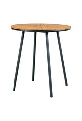 Cleveland Café Table - Stół kawiarniany, blat z drewna tekowego, naturalny, czarne nogi, ø70x74 cm