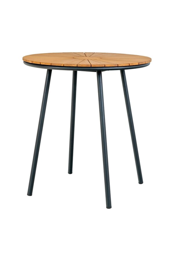 Cleveland Café Table - Stół kawiarniany, blat z drewna tekowego, naturalny, czarne nogi, ø70x74 cm
