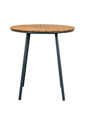 Cleveland Café Table - Stół kawiarniany, blat z drewna tekowego, naturalny, czarne nogi, ø70x74 cm