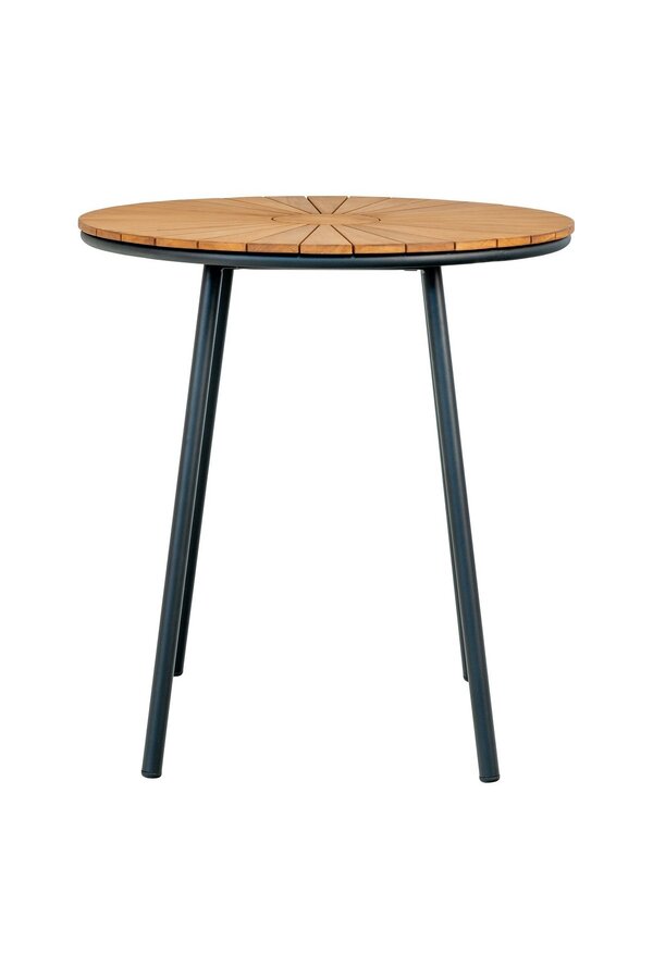Cleveland Café Table - Stół kawiarniany, blat z drewna tekowego, naturalny, czarne nogi, ø70x74 cm