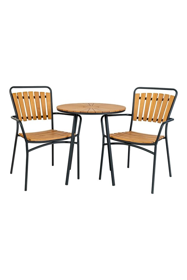 Cleveland Café Table - Stół kawiarniany, blat z drewna tekowego, naturalny, czarne nogi, ø70x74 cm
