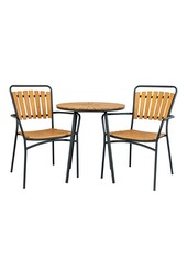Cleveland Café Table - Stół kawiarniany, blat z drewna tekowego, naturalny, czarne nogi, ø70x74 cm