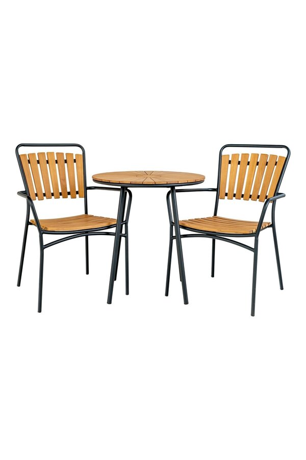 Cleveland Café Table - Stół kawiarniany, blat z drewna tekowego, naturalny, czarne nogi, ø70x74 cm