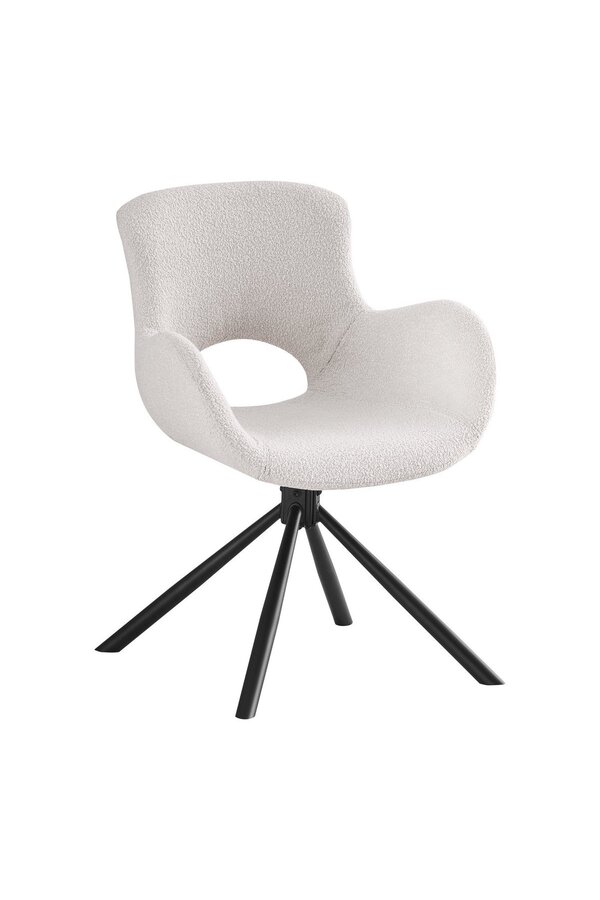 Amorim Dining Chair - Krzesło do jadalni, z tkaniny boucle w kolorze złamanej bieli z pokrętłem - Zestaw 2 szt.