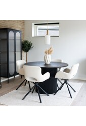 Amorim Dining Chair - Krzesło do jadalni, z tkaniny boucle w kolorze złamanej bieli z pokrętłem - Zestaw 2 szt.