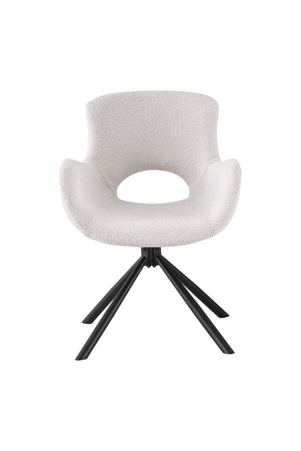 Amorim Dining Chair - Krzesło do jadalni, z tkaniny boucle w kolorze złamanej bieli z pokrętłem - Zestaw 2 szt.