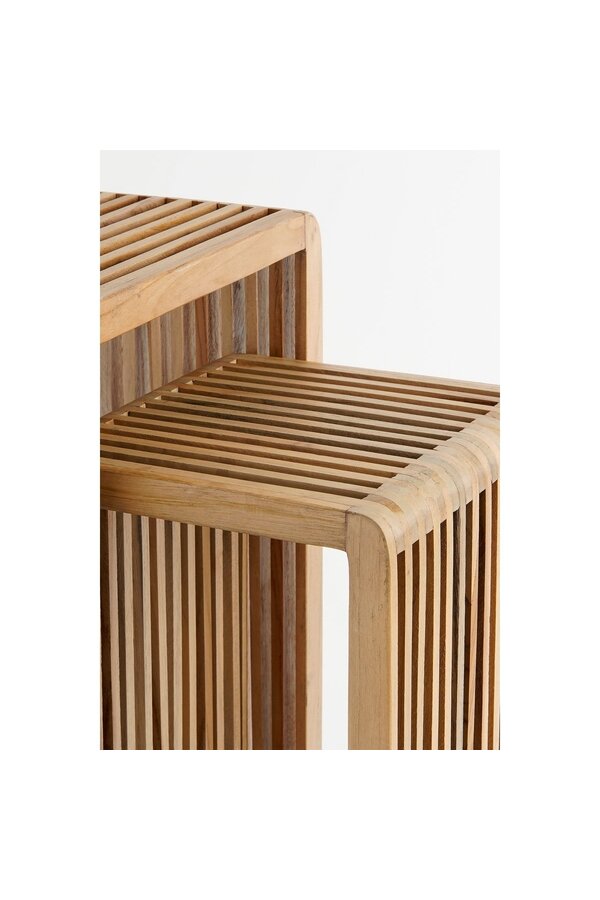 Yonker Stolik na rośliny - Zestaw 2 szt. - D35 x S25 x W80 cm - Drewno z recyklingu - Brązowy