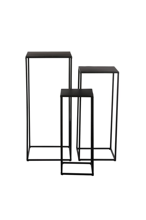 Quinty Stolik pomocniczy - Zestaw 3 - D30 x S30 x W70 cm - Metal - Czarny