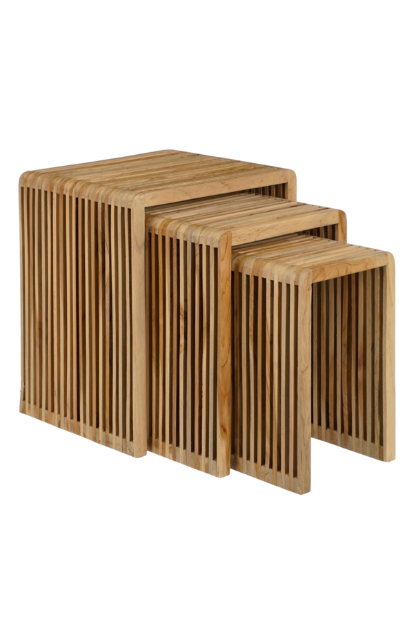 Yonker Stolik boczny - Zestaw 3 szt. - D44 x S34 x W50 cm - Drewno z recyklingu - Brązowy