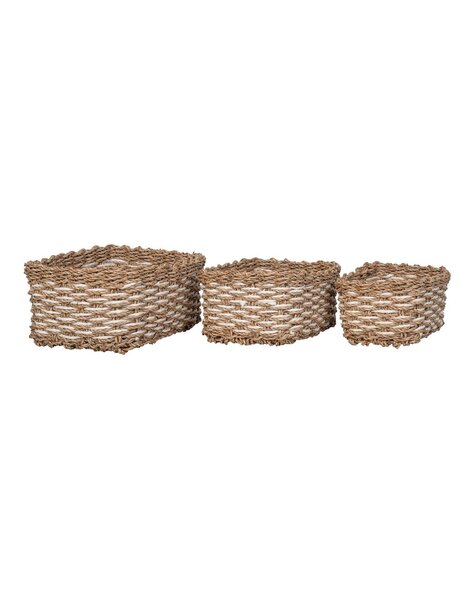 Pala Basket - Kosz, trawa morska/papier, naturalny/biały, zestaw 3 szt.