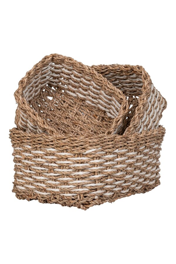 Pala Basket - Kosz, trawa morska/papier, naturalny/biały, zestaw 3 szt.