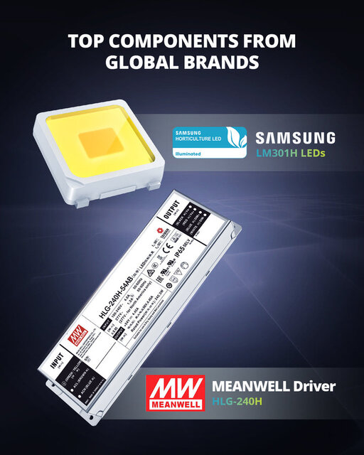 vierkante zwarte led kweeklamp 240 watt voor 60x120 cm kweekoppervlak met hoge efficiëntie 2.9 µmol per joule vierkante zwarte led kweeklamp 240 watt voor 60x120 cm kweekoppervlak met hoge efficiëntie 2.9 µmol per joule