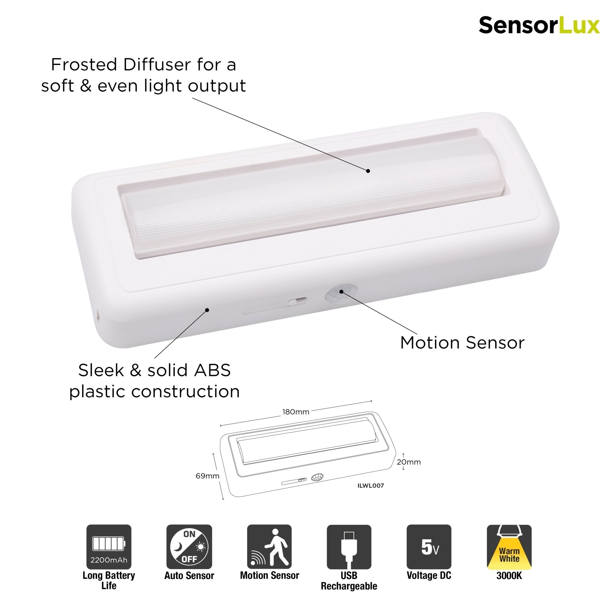 Motionsense Led Wireless LED lamp rechargeable motion sensor 110lm 3000K