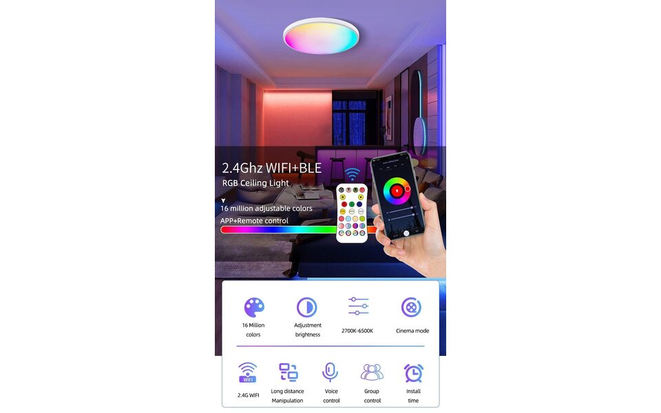 HLW LED plafonniere RGBWW rond wifi smartcontrol 25watt HLW LED plafonniere RGBWW rond wifi smartcontrol 25watt
