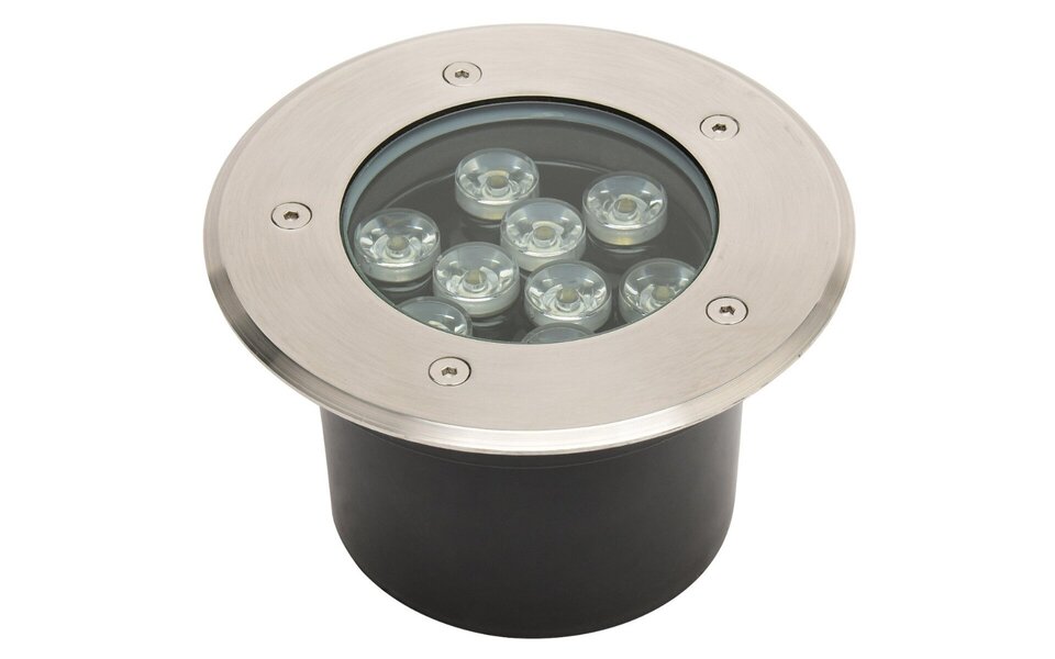HLW LED LED Ground Spot - Recessed Round - 9W - IP67 - 4000K Natural White - Matte Chrome - Stainless Steel