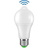 witte LED lamp met bewegingssensor, 9W vermogen, koel wit licht 6500K, E27 fitting