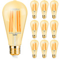 10x LED Lamp E27 Edison Filament Brinton 6W ST64 Dimbaar