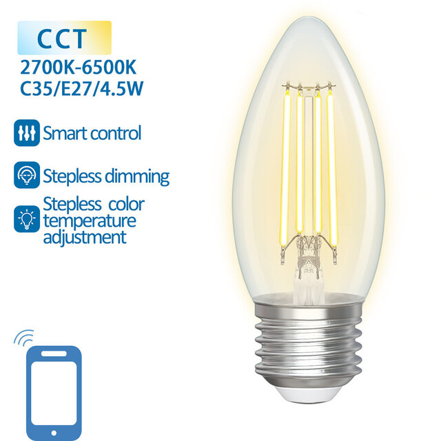 LED lamp met E27 fitting in bolvorm, 4.5W vermogen en instelbare lichtkleur van 2700K tot 6500K