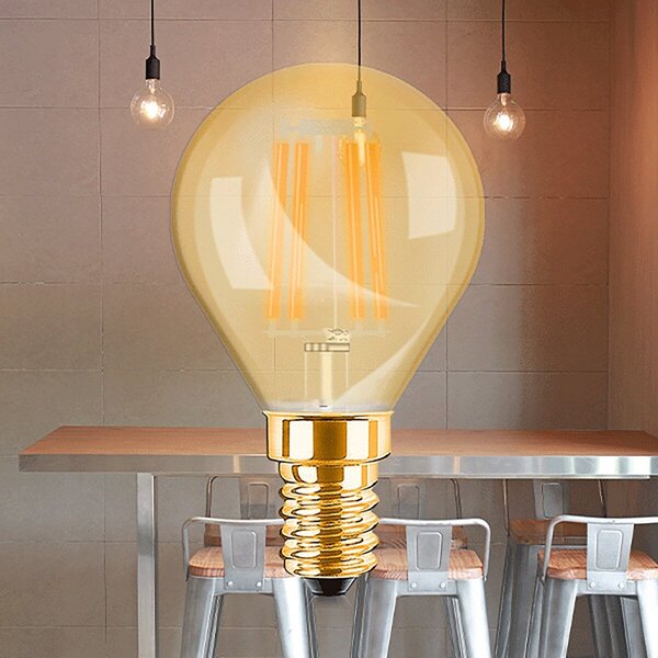 HLW LED Brinton LED Lamp E14 Kogel Filament - Amber 4W met Zeer Warm Wit Licht