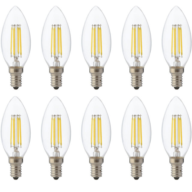 LED Kaarslamp E14 - Dimbaar Warm Wit Filament 10-Pack Lichtbronnen