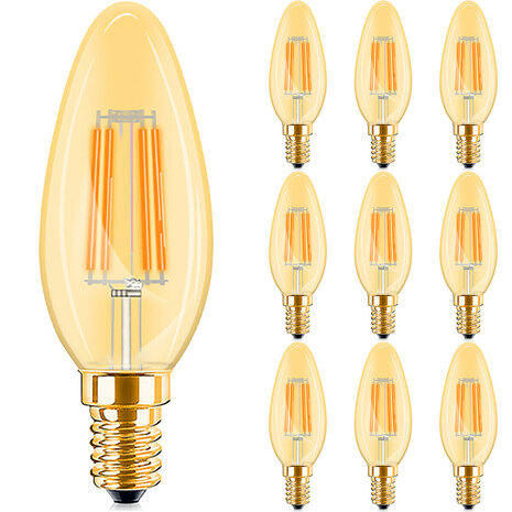 Voordeelpak 10x Dimbare E14 LED Lamp Filament - Amber 2200K Voordeelpak 10x Dimbare E14 LED Lamp Filament - Amber 2200K